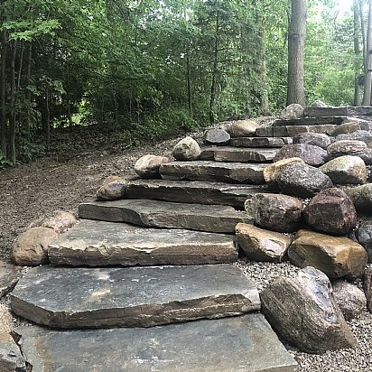 Stairs to lake on steep hill